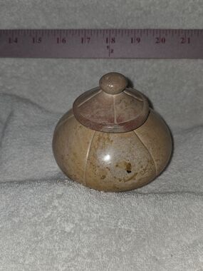Picture Jasper Stone Trinket Jar with Lid - Beige and Tan